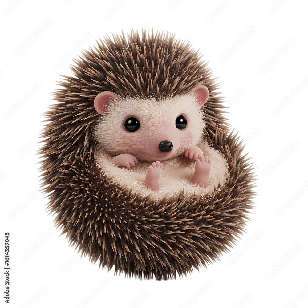 Obraz premium Adorable 3D Rendering of a Cute Hedgehog Curled Up, Showcase of Realistic Fur Texture and Gentle Eyes, Perfect for Animal Lovers and Nature Enthusiasts