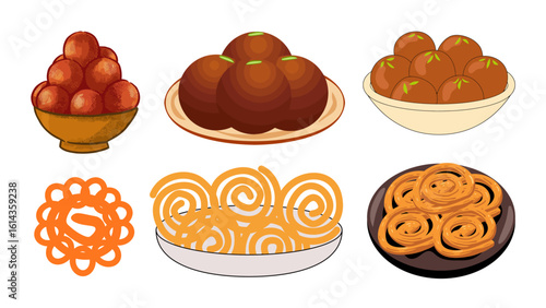 Pixel vector icon of plate featuring gulab jamun and jalebi combo, ideal for rich dessert icon sheets, festive food branding, and ethnic stock collections.