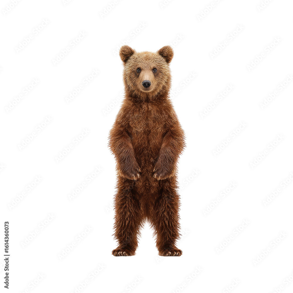 Fototapeta premium Brown Bear Standing Upright in Nature, Captivating Wild Animal Portrait with Lush Fur and Intense Eyes