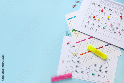 Calendar with markers, pins...