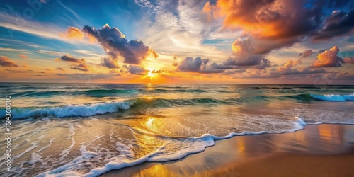 Wallpaper Mural Golden Hour Serenity Ocean Waves Gently Kissing a Sandy Shore at Sunset Torontodigital.ca