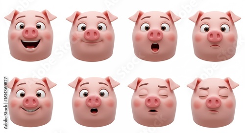 Cartoon pig faces set
