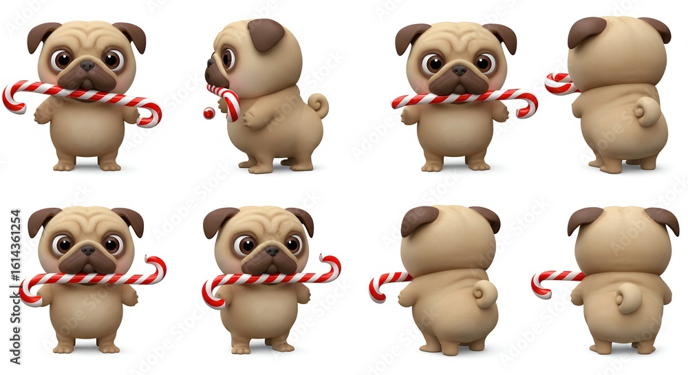 Obraz premium Cartoon pug dogs with candy canes