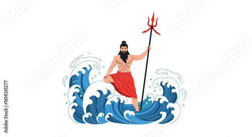 Lord vishnu as the protector of the universe a divine being rising from the ocean waves holding a trident and staff