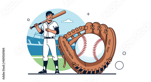 Baseball player with bat and glove ready for competition on field