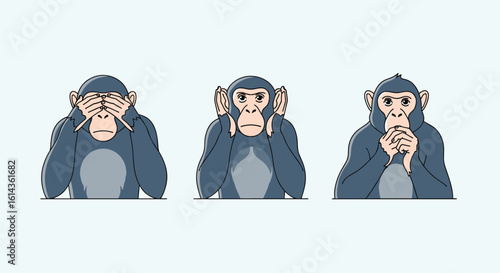Three wise monkeys seeing nothing hearing nothing speaking nothing illustration showing ignorance and avoidance
