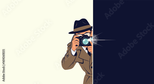 Undercover detective captures secret information with digital camera and flash burst evading detection by opposing force