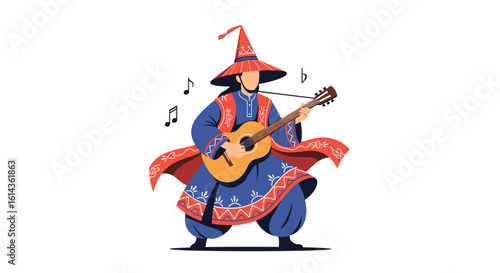 Enchanting wizard serenade playing melodious tunes on a spanish guitar for a magical performance