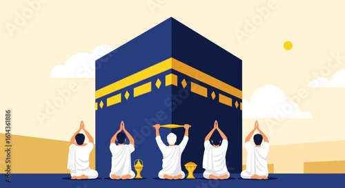 Pilgrims gather around the kaaba performing rituals during hajj the spiritual journey of islam