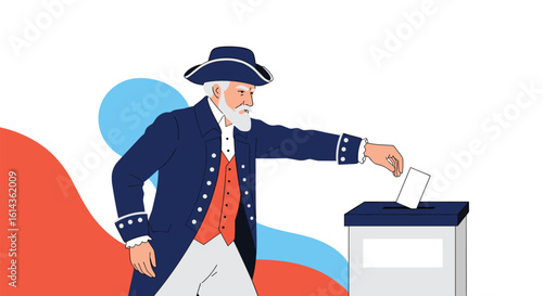 A founding father casts his vote in an election during the revolutionary era representing democracy and civic duty