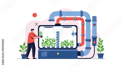 Innovative vertical farming system cultivating lush plants with advanced hydroponic technology and sustainable practices