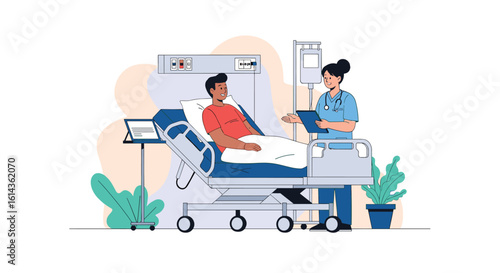 Illustrating patient care in a modern hospital setting with medical equipment and attentive nursing staff enhancing health outcomes