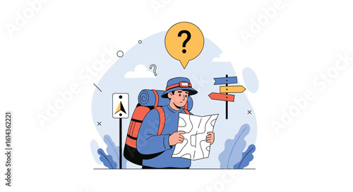 Navigating the wilderness a traveler seeks direction on a journey facing many choices of exploration