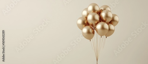Elegant Golden Balloons Floating Against a Neutral Background