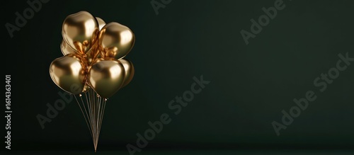 Elegant Golden Balloons Floating on a Dark Green Background Space