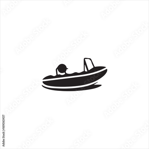 Black silhouette of a speedboat with a person inside on white background watercraft black and white