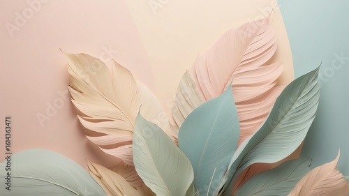 Pastel Leaves Arrangement on Soft Background for Botanical and Decorative Use
