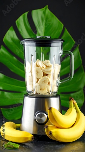 Fresh bananas in blender