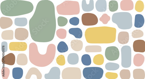 Collection of abstract organic shapes in pastel colors isolated on transparent background