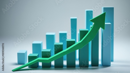 Free Download Green arrow showing upward trend over blue bar graph representing growth - GFXLoad