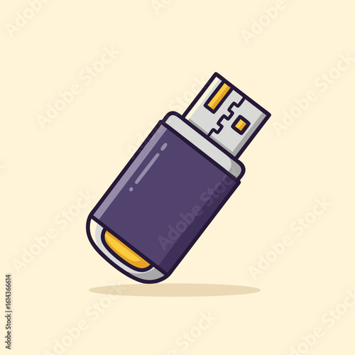 Sleek purple USB flash drive, digital storage device illustration.