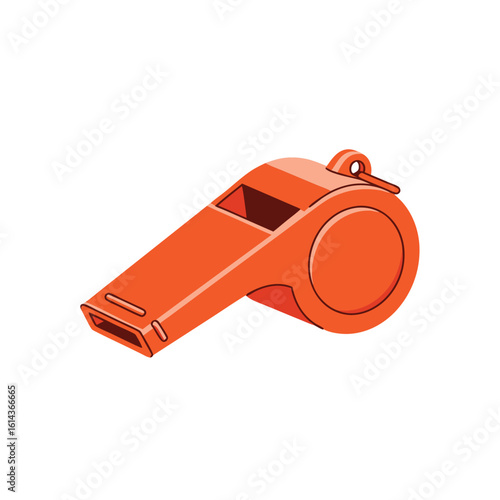 Orange plastic whistle, signaling device, sports referee tool.