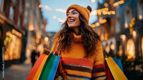 Cheerful Happy Woman Enjoying Shopping

