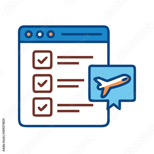 A digital travel checklist displayed on a screen, indicating that travel arrangements are complete with its checked items and the airplane illustration next to it. 