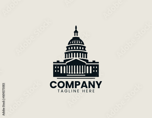 Vector logo illustration of classic capitol building with dome and pillars in elegant minimal line art government style