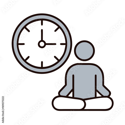A serene illustration of a person meditating, accompanied by a clock, conveying mindfulness and time management.