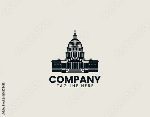 Vector logo illustration of classic capitol building with dome and pillars in elegant minimal line art government style
