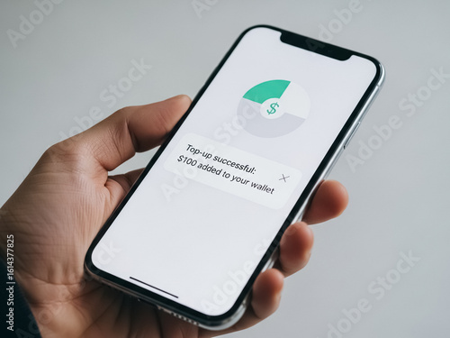 Successful wallet top-up notification on smartphone screen