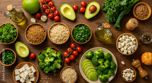 Wallpaper Mural Vegan Meal Prep with Whole Foods on Rustic Wooden Table Torontodigital.ca