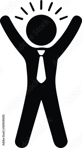 Black silhouette of a person in a suit with arms raised in celebration businessman