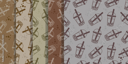 Seamless pattern bubble tea drink doodle collection.Food and beverage vector set.