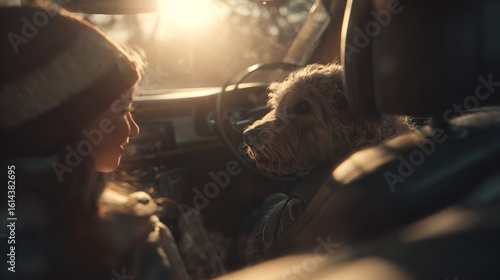 Children Playing with Dog in Car

