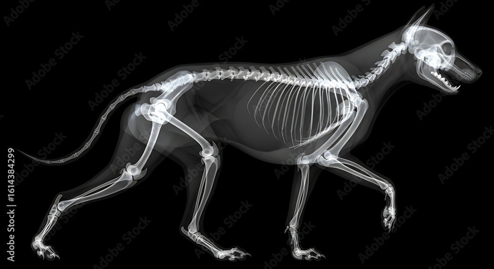 Fototapeta premium An X-ray image of a dog's skeletal structure. 