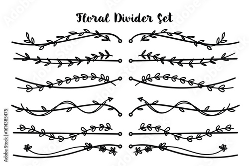 Nature floral vine line divider hand drawn for text layout separator decoration elements