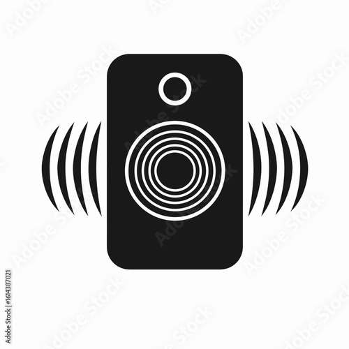 Audio speaker icon broadcasting sound waves. Symbol of music, volume, and acoustic vibration on a white background.
