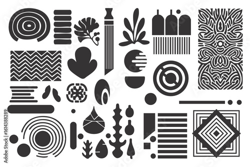 Bauhaus style abstract collection shape elements silhouette black. Vector illustration.