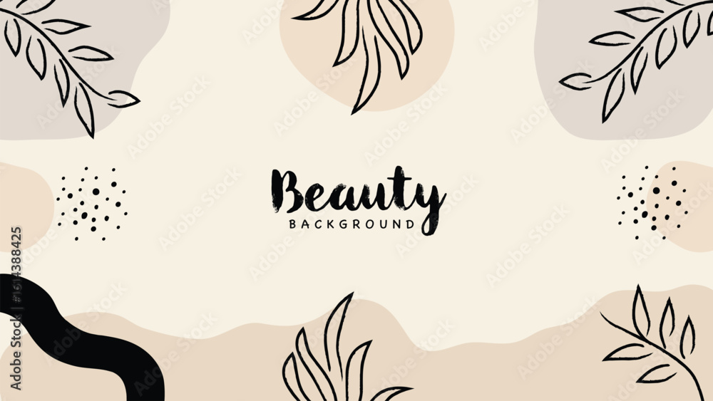 Fototapeta premium Hand drawn floral leaves abstract doodle beauty background.