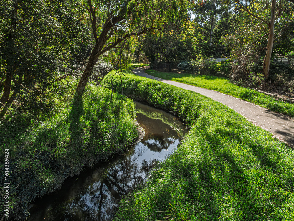 Fototapeta premium Curving Trail And Creek Green Edged