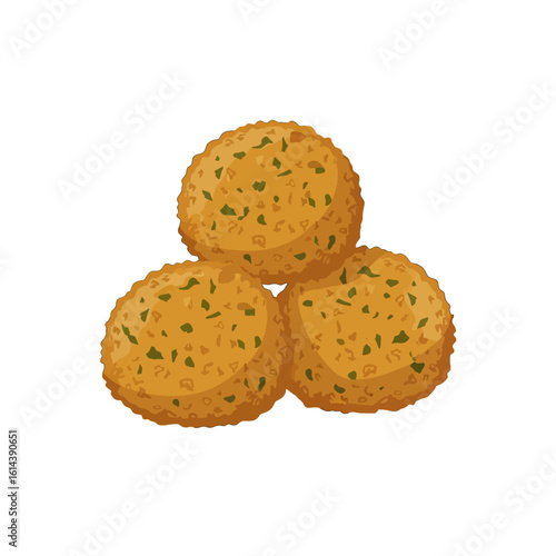 Three golden-brown falafel balls arranged in a triangular stack, isolated on white.