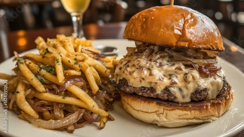 Wallpaper Mural Gourmet Cheeseburger with Caramelized Onions and Crispy Fries Torontodigital.ca
