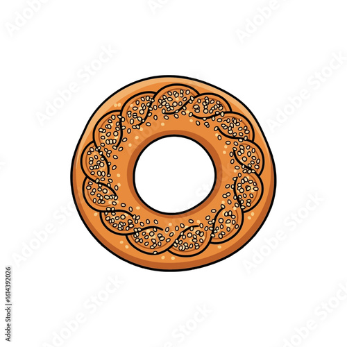 Ornate, round bread with a decorative design and poppy seeds.