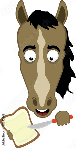 vector illustration character face horse cartoon, spreading butter on a slice of bread with a spreader
