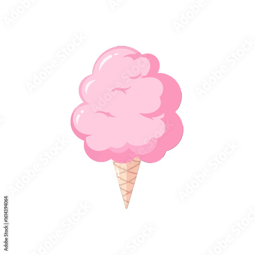 An illustration of a pink cotton candy on a cone against a white background.