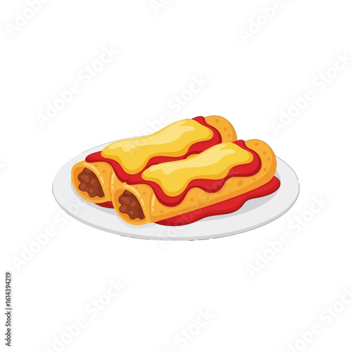 Two delicious enchiladas, covered in sauce, presented on a white plate.