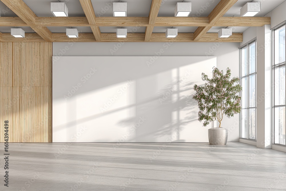 Fototapeta premium Empty Room Interior Sunlight Tree Plants