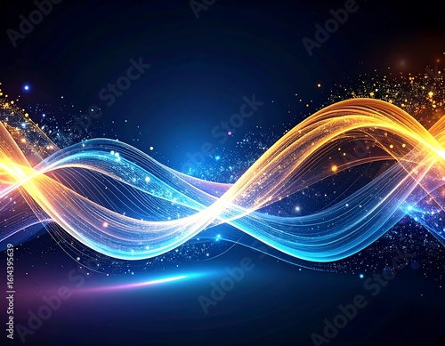 Abstract swirling light waves on dark background